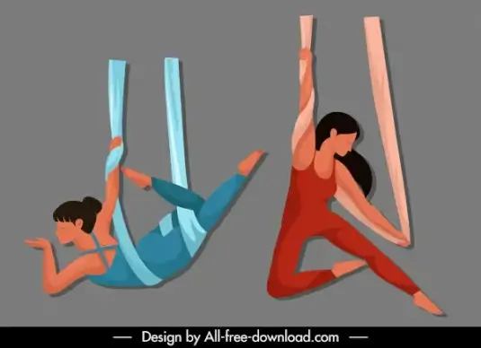 yoga sports icons dynamic cartoon sketch