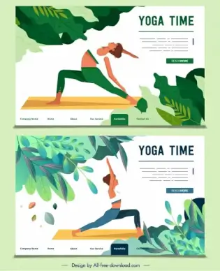 yoga webpage template exercise lady sketch bright colorful
