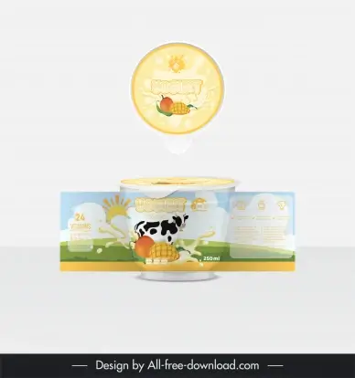 yogurt packaging template dynamic splashing milk mango cow