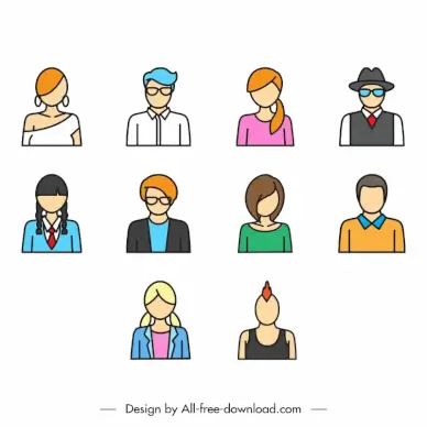 young avatar icon sets flat cartoon sketch