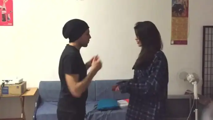 young couple expressing love with funny style