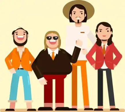 young people icons colored cartoon characters