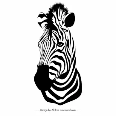 zebra head icon black white closeup handdrawn sketch
