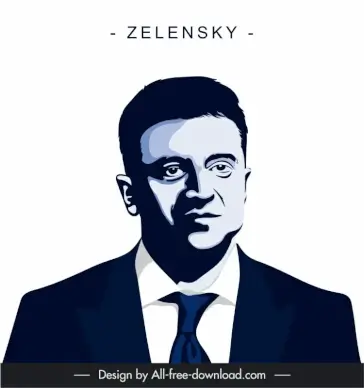 zelensky ukraine president portrait icon cartoon silhouette sketch