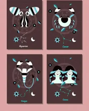 zodiac background sets aquarius cancer scorpio gemini icons