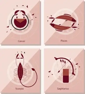 zodiac background sets cancer pisces scorpio sagittarius icons