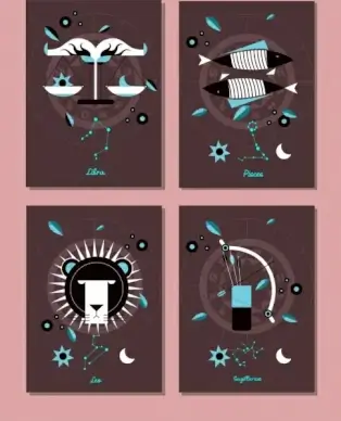 zodiac background sets libra pisces leo