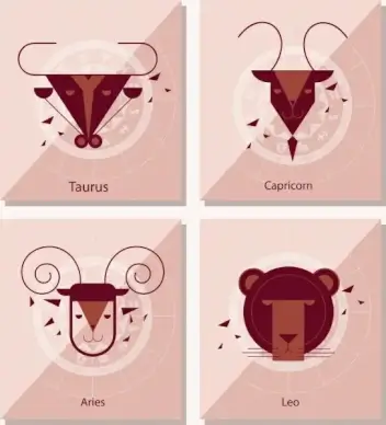 zodiac background sets taurus capricorn aries leo icons