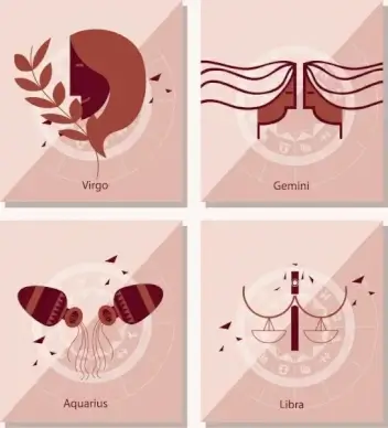 zodiac background virgo gemini aquarius libra icons