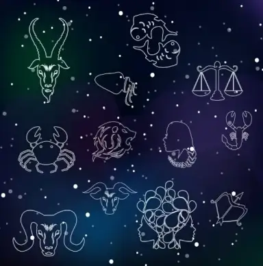zodiac signs collection silhouettes isolation sketch