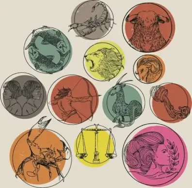 zodiac signs collection vintage design round isolation