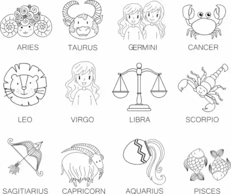 zodiac symbols collection black white icons sketch