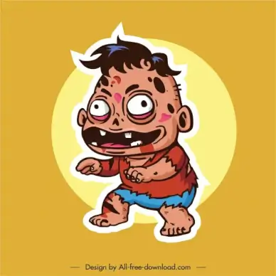 zombie icon frightening kid sketch cartoon character
