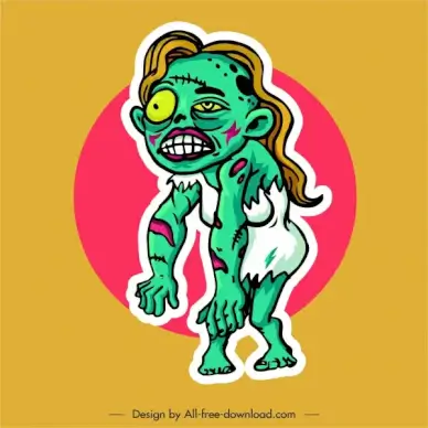 zombie icon frightening woman sketch cartoon character