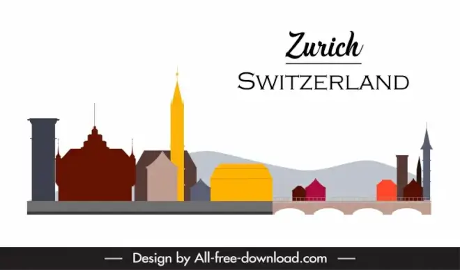zurich city advertising poster template flat architecture outline 