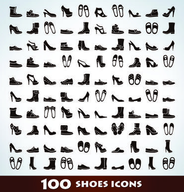 100 kind shoes vector icons
