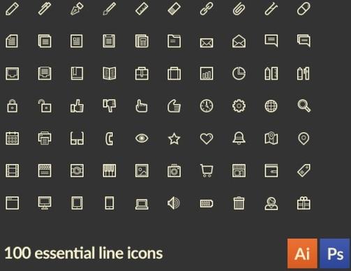 100 kind small fine essential line icons vector