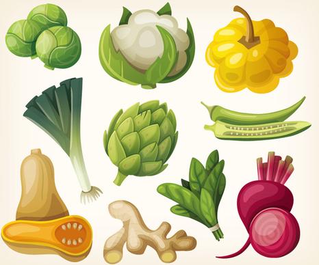 10 cartoon vegetables design vector
