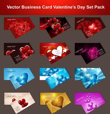 12 business card valentines day colorful hearts presentation collection set design