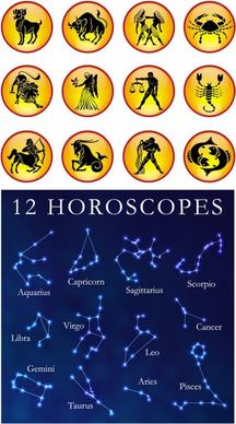 12 constellations icon vector