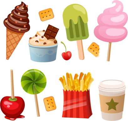 12 delicious snacks design vector