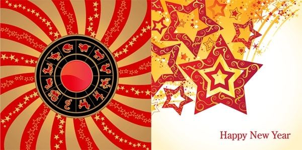 12 new year zodiac wheel star theme vector
