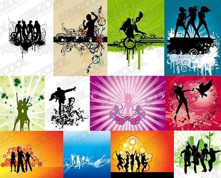 music party posters collection eventful classical silhouettes decoration