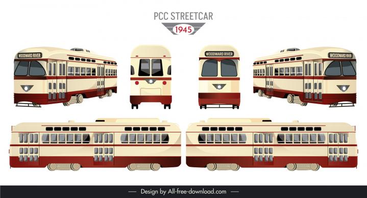 1945 pcc streetcar full advertising template front view side view back view outline 