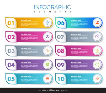 1 to 10 elements infographic template elegant flat tabs circles