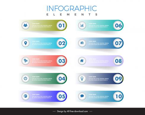 1 to 10 elements infographic template shiny modern tabs layout