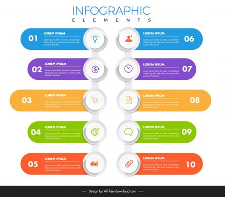 1 to 10 elements infographic template symmetric horizontal tabs layout