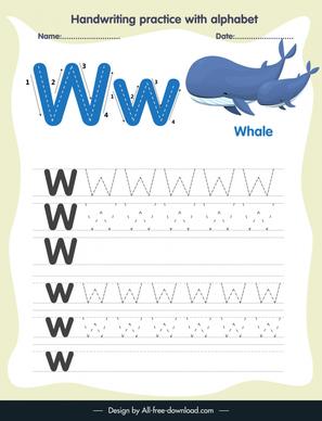 1st class education handwriting practice template alphabet letter tracing w whales species sketch