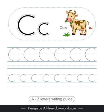 1st class writing guide worksheet template cow animal icon tracing letters c sketch