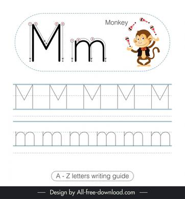 1st class writing guide worksheet template tiger performing sketch tracing letters m outline 