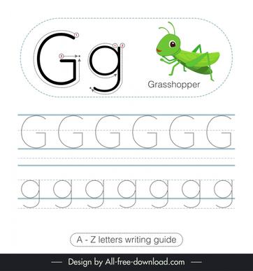 1st class writing guide worksheet template tracing letters g grasshopper sketch