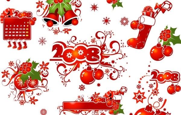 2008 CHRISTMAS DECORATION ELEMENTS AND PATTERNS VECTOR MATERIAL