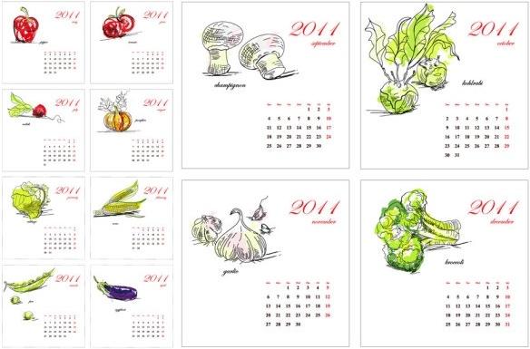 2011 calendar of vegetables vector hand