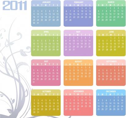 2011 calendar template bright colorful squares sections decor