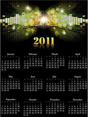 2011 calendar template shiny twinkling lights 3d reflection