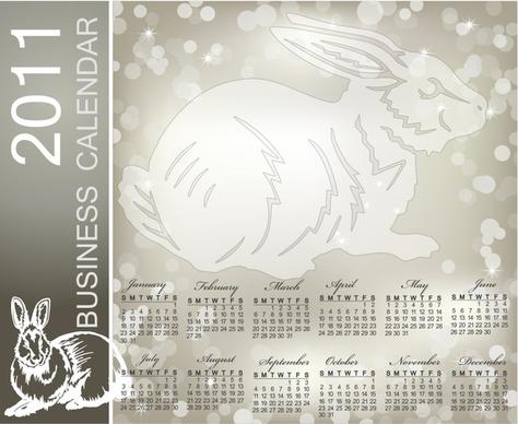 2011 calendar template rabbit icon grey bokeh decor