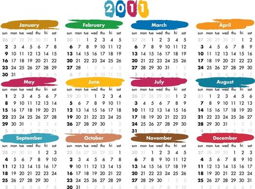 2011 calendar template bright simple colorful decor