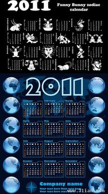 2011 calendar template animals globes decor dark design