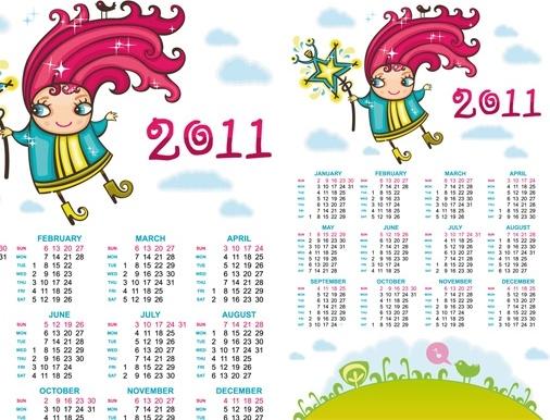 2011 handdrawn cartoon clip art calendar