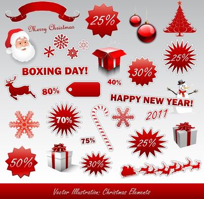 christmas sales design elements red shaped icons