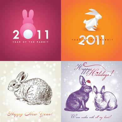 new year templates classical blurred origami rabbit sketch