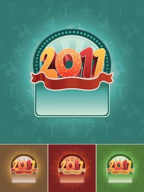 2011 new year templates shiny colorful digits ribbon