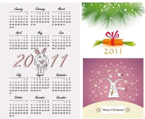 2011 year of the rabbit vector illustration calendar