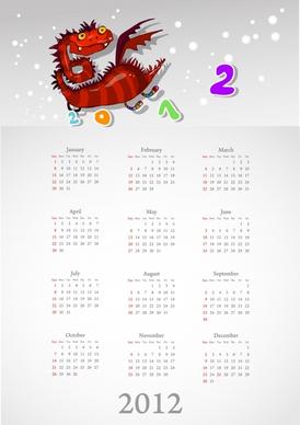 2012 calendar template funny dragon sketch