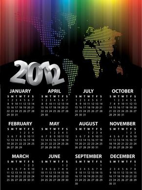 2012 calendar template modern dark 3d number map