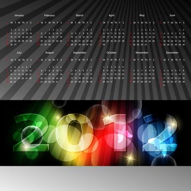 2012 calendar template elegant colorful twinkling light effect